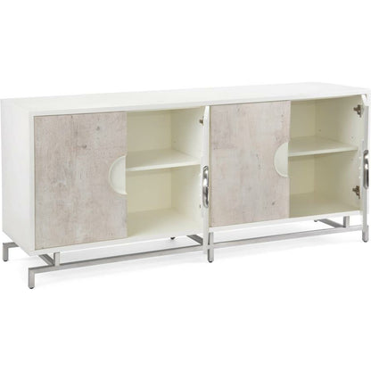 Dante Four-Door Credenza by John-Richard in beluga, stainless steel, white. Made from steel in a modern style.