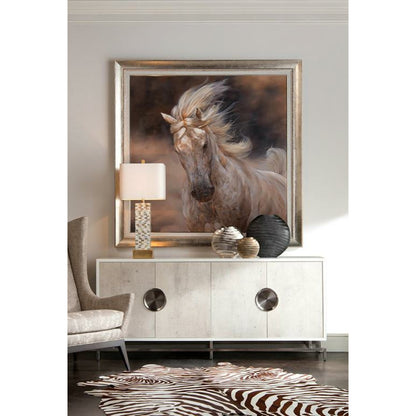 Dante Four-Door Credenza by John-Richard in beluga, stainless steel, white. Made from steel in a modern style.