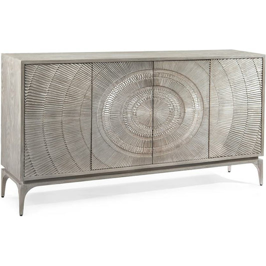 Cosmos Four-Door Cabinet by John-Richard in gray, oak, silver, white. Made from unique in a eclectic & global style.