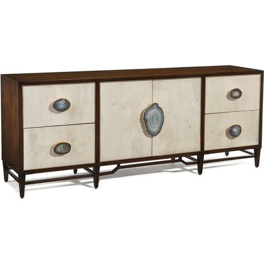 Mercia Credenza by John-Richard in black, gold, walnut. Made from stone in a transitional style.