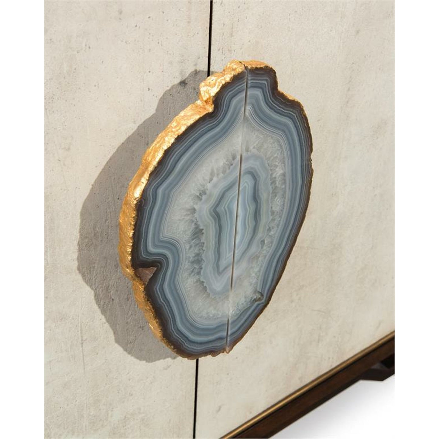 004 SR-864874 | Closeup | Mercia Credenza by John-Richard in black, gold, walnut. Made from stone in a transitional style.