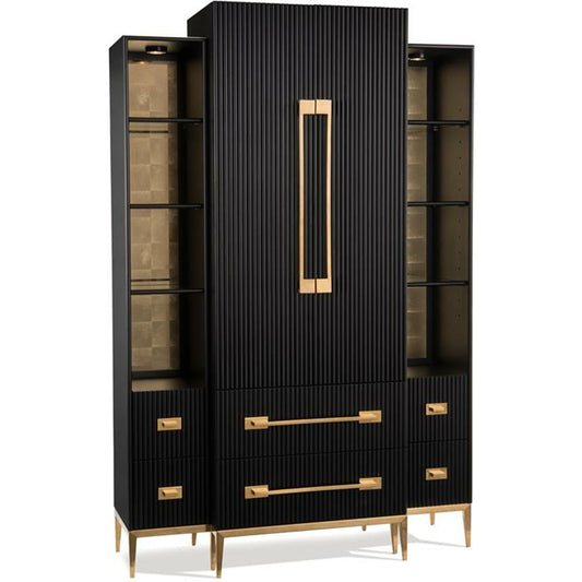 Black Satin Cabinet by John-Richard in black, brass, gold, stainless steel. Made from brass, steel in a transitional style.