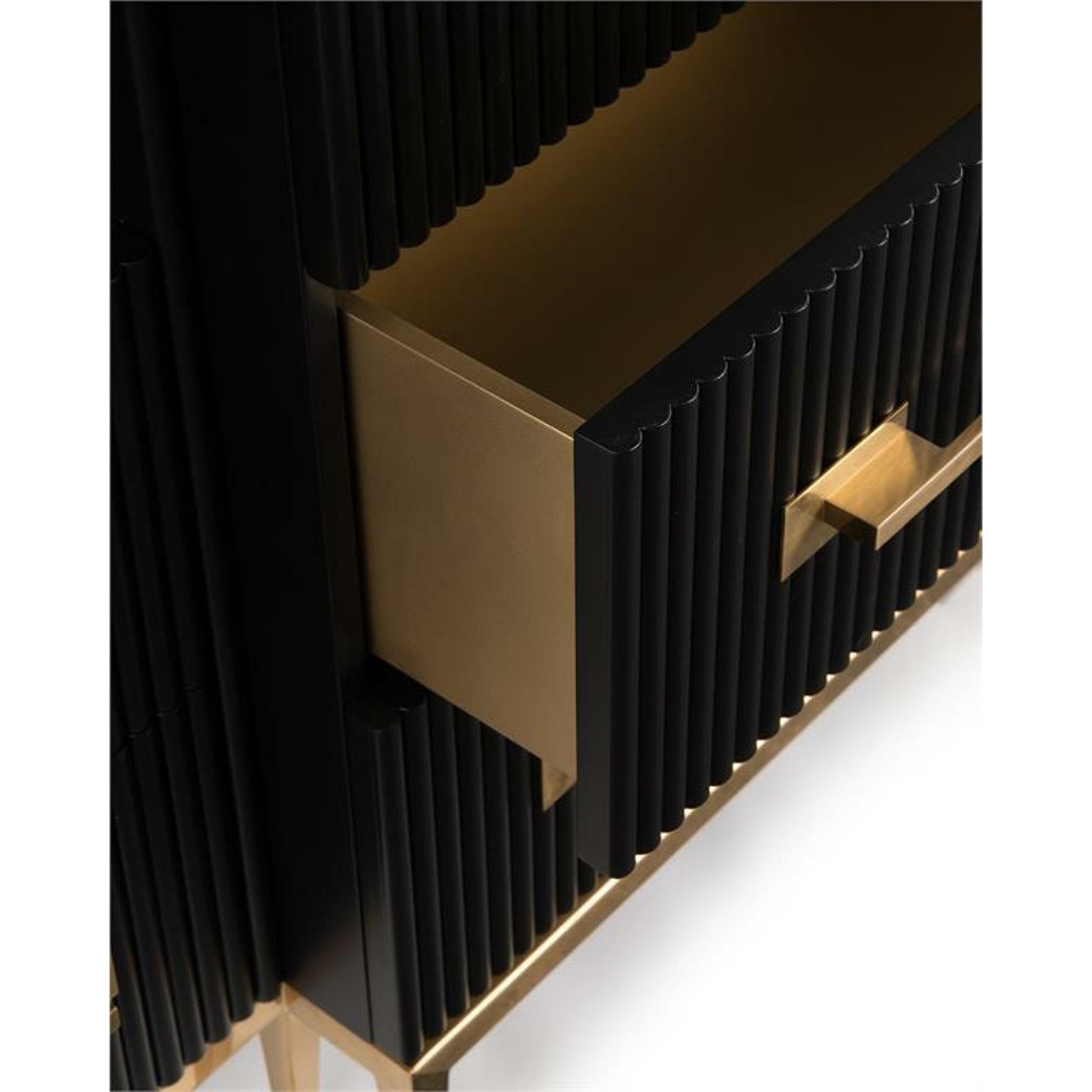 Black Satin Cabinet by John-Richard in black, brass, gold, stainless steel. Made from brass, steel in a transitional style.