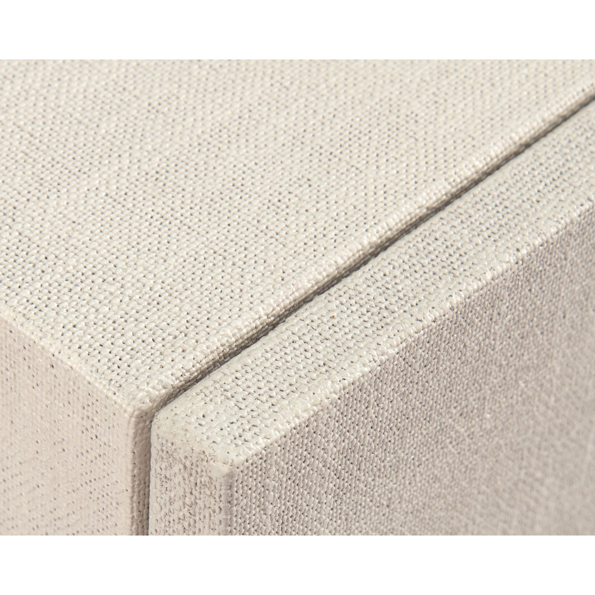 Martino Sideboard by John-Richard in stainless steel, white and white linen. Made from mdf, linen, acrylic, stainless steel in a modern style.