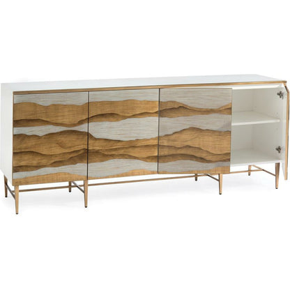 Sutton Place Sideboard by John-Richard in beluga, gold. Made from glass, steel in a modern style.