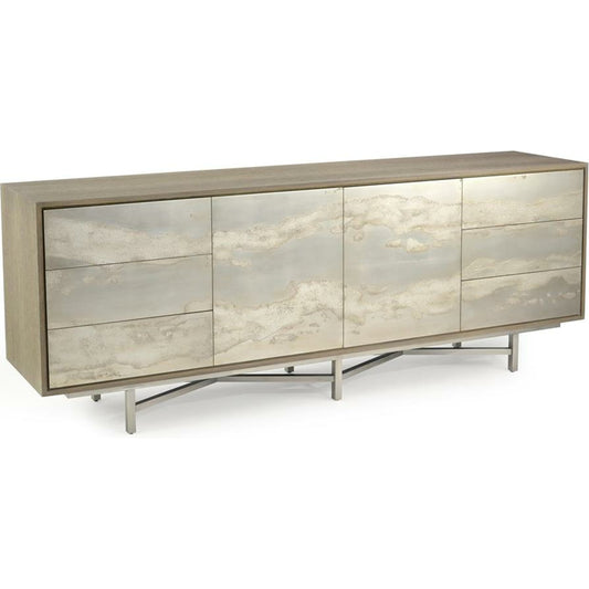 Audley Sideboard by John-Richard in oak, silver, stainless steel, white. Made from steel in a eclectic & global style.