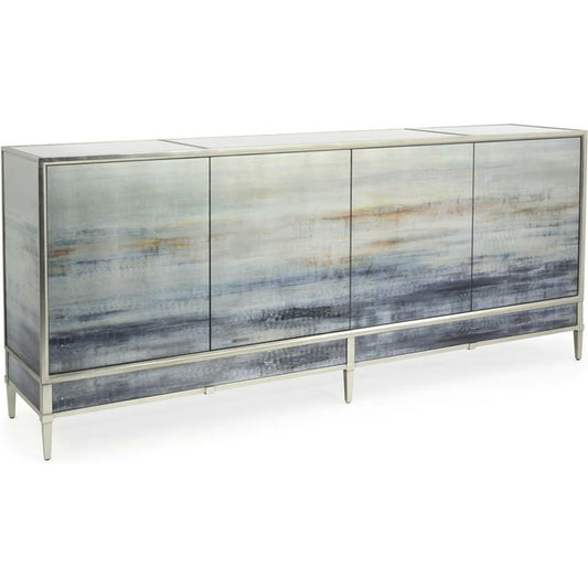 Shaye Rawson's Spring Rain Sideboard by John-Richard in pewter, silver. Made from glass, steel in a coastal style.