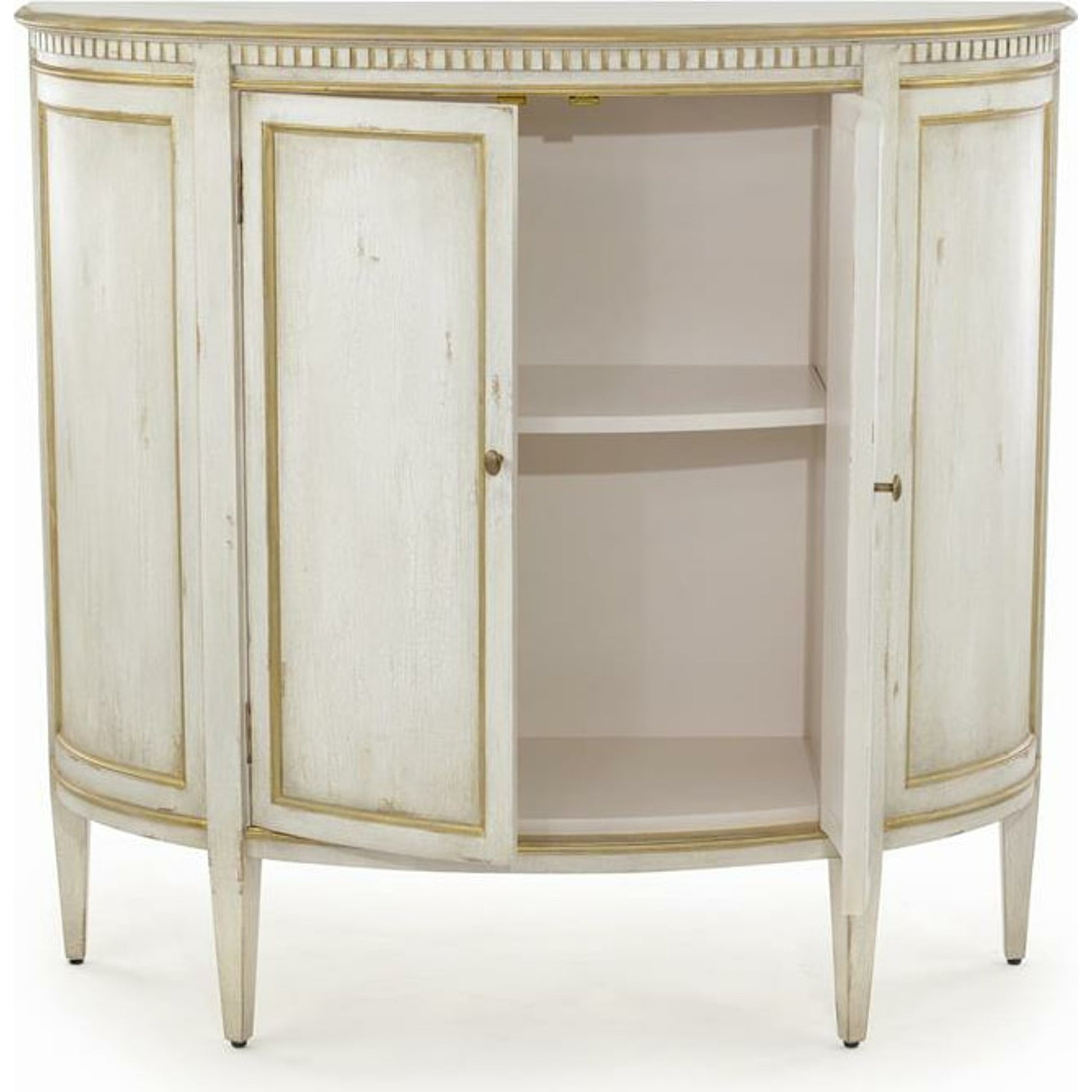 Volnay Demilune Cabinet by John-Richard in brass, cream, gold. Made from brass in a traditional style.