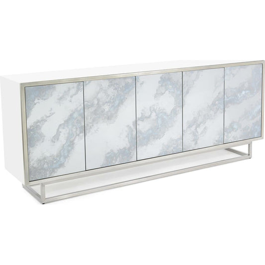 Meuse Sideboard by John-Richard in silver, white. Made from glass, steel in a coastal style.