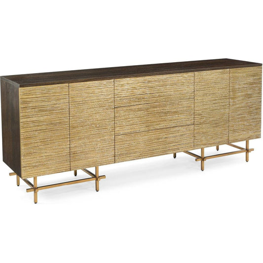 Naro Sideboard by John-Richard in brass, champagne, gold, oak. Made from brass, steel in a transitional style.