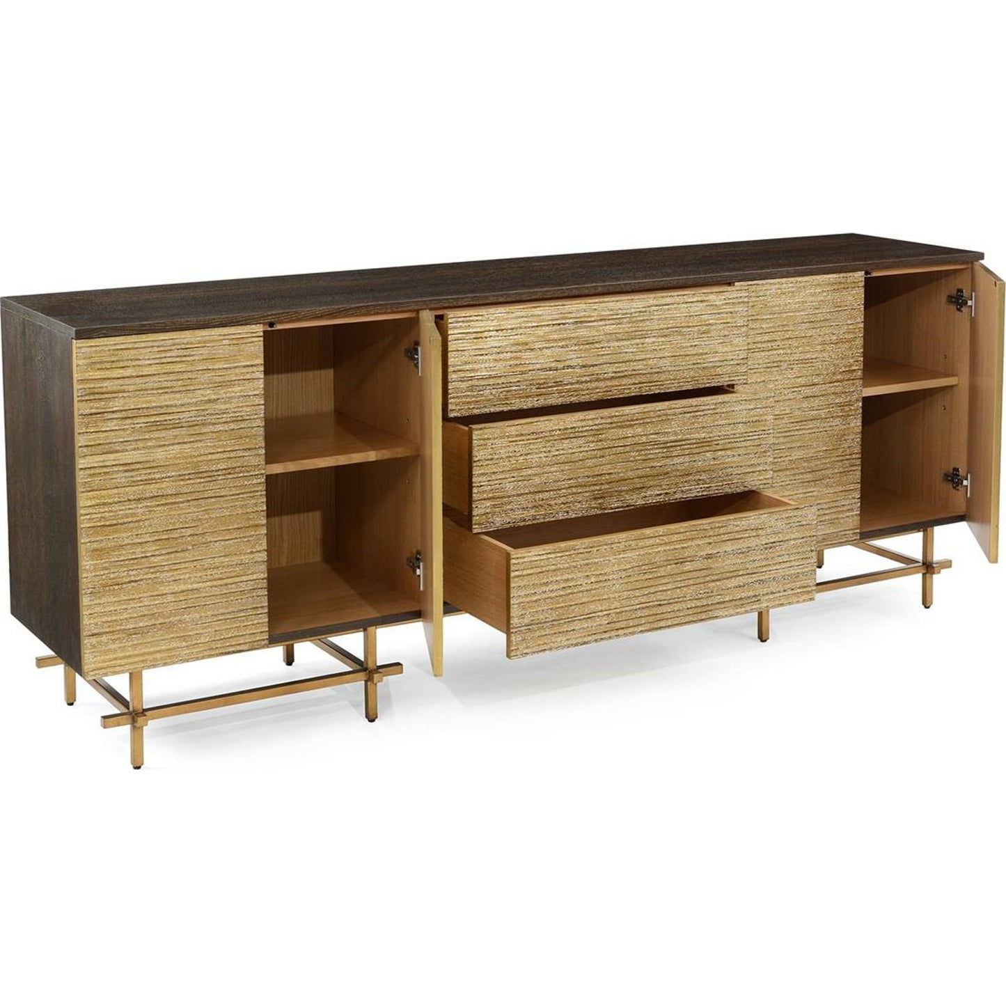 001 SR-884792 | Additional Silo | Naro Sideboard by John-Richard in brass, champagne, gold, oak. Made from brass, steel in a transitional style.