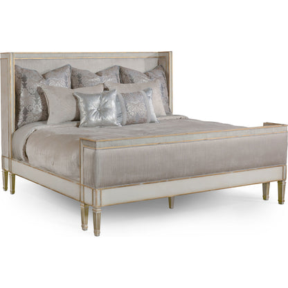 Vallejo Bed by John-Richard in beluga, gold and antique beluga, distressed gold, notra dame smoke. Made from beech, resin, plywood, mdf, fabric in a traditional style.