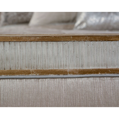 Vallejo Bed by John-Richard in beluga, gold and antique beluga, distressed gold, notra dame smoke. Made from beech, resin, plywood, mdf, fabric in a traditional style.