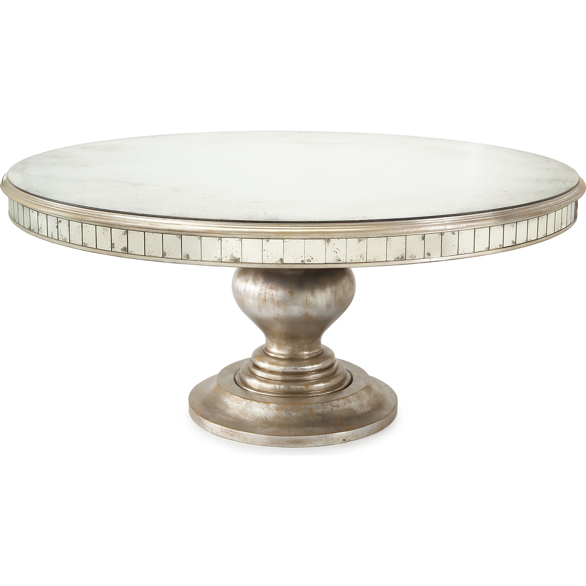 Bourbon Round Dining Table by John-Richard in silver and parisian silver. Made from acacia wood in a traditional style.