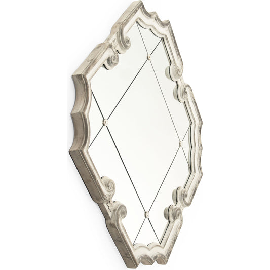 Troncon Mirror by Zentique in distressed ivory and mirror, mdf. Made from mirror, mdf in a traditional style.