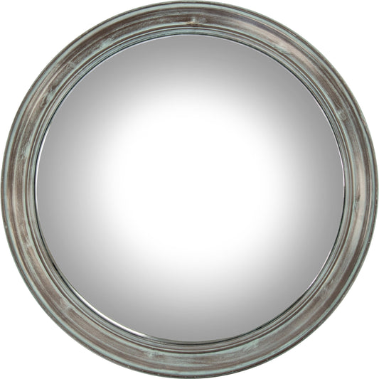 Cerne Convex Mirror by Zentique in distressed teal and iron, mirror, mdf. Made from iron, mirror, mdf in a modern style.