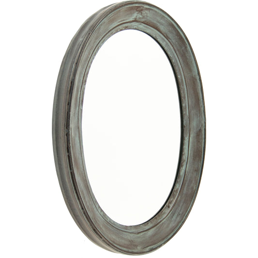 Rund Mirror by Zentique in distressed teal and iron, mirror, mdf. Made from iron, mirror, mdf in a modern style.