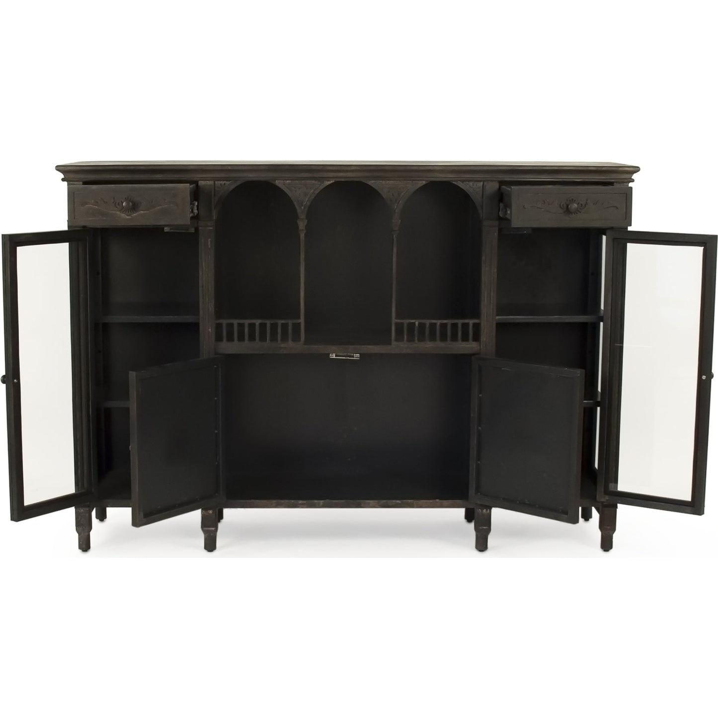 003 S-337113 | Additional Silo | Esme Buffet by Zentique in distressed black, bronze and metal, glass. Made from metal, glass in a traditional style.
