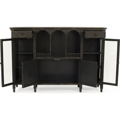 Esme Buffet by Zentique in distressed black, bronze and metal, glass. Made from metal, glass in a traditional style.