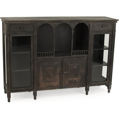 Esme Buffet by Zentique in distressed black, bronze and metal, glass. Made from metal, glass in a traditional style.