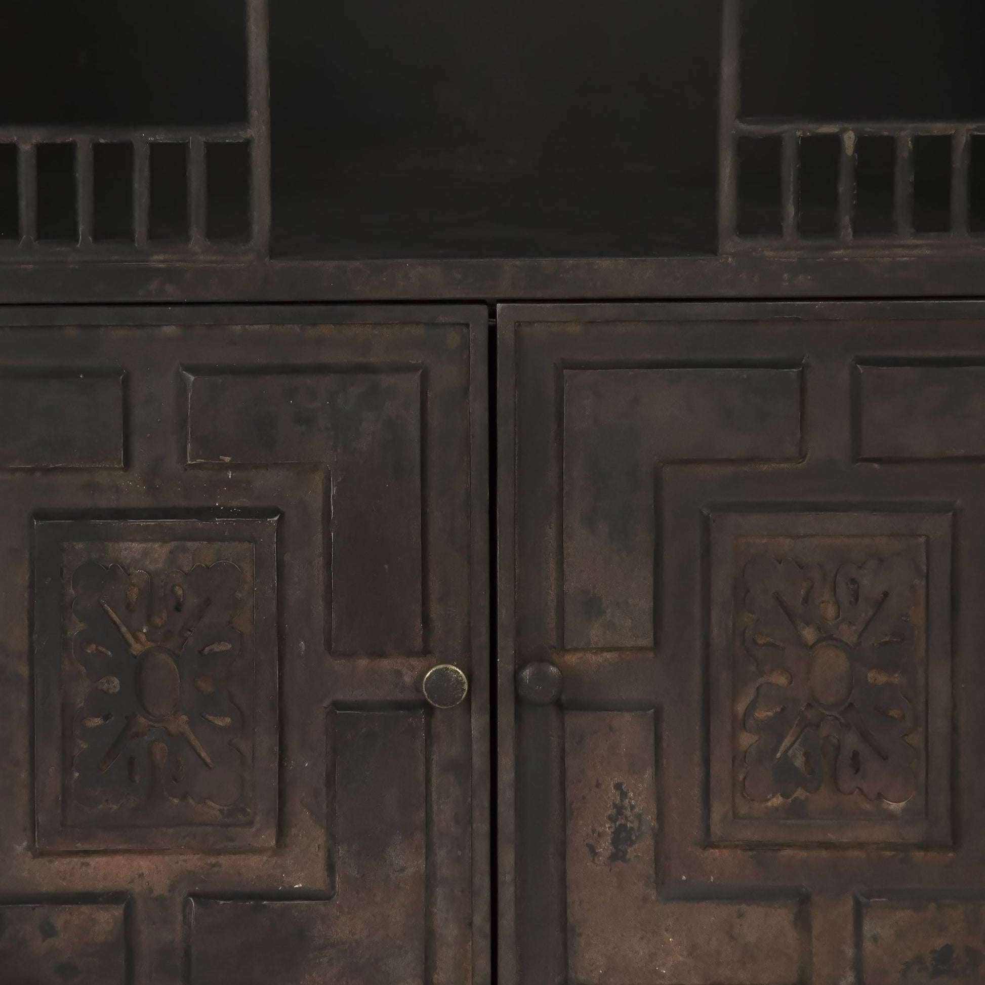 Esme Buffet by Zentique in distressed black, bronze and metal, glass. Made from metal, glass in a traditional style.