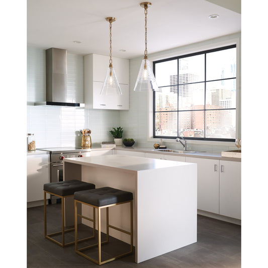 Elmore Conical Pendant by Generation Lighting in burnished brass. Made from steel in a modern style.