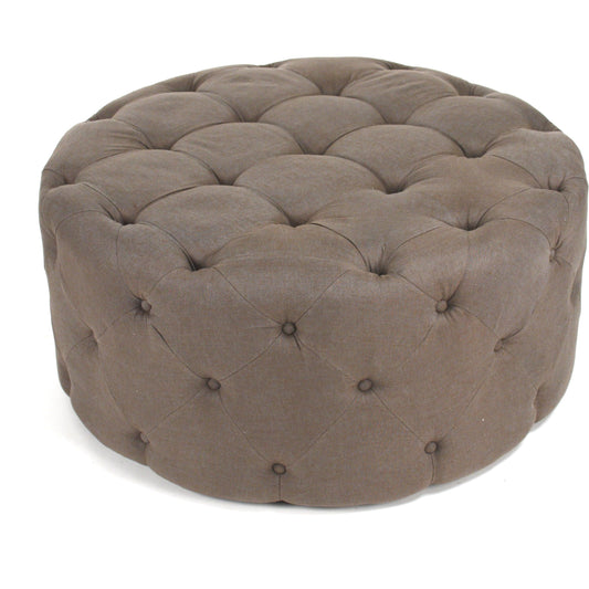 Round Tufted Ottoman by Zentique in oak. Made from oak in a modern style.