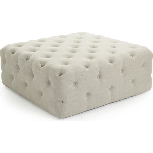 Calvin Tufted Ottoman by Zentique in natural linen and oak. Made from oak in a modern style.