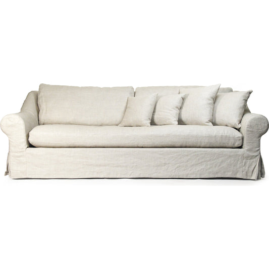 Bert Sofa by Zentique in cream natural linen and limed gray oak. Made from limed grey oak in a modern style.
