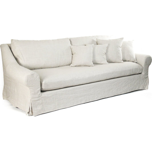 Bert Sofa by Zentique in cream natural linen and limed gray oak. Made from limed grey oak in a modern style.