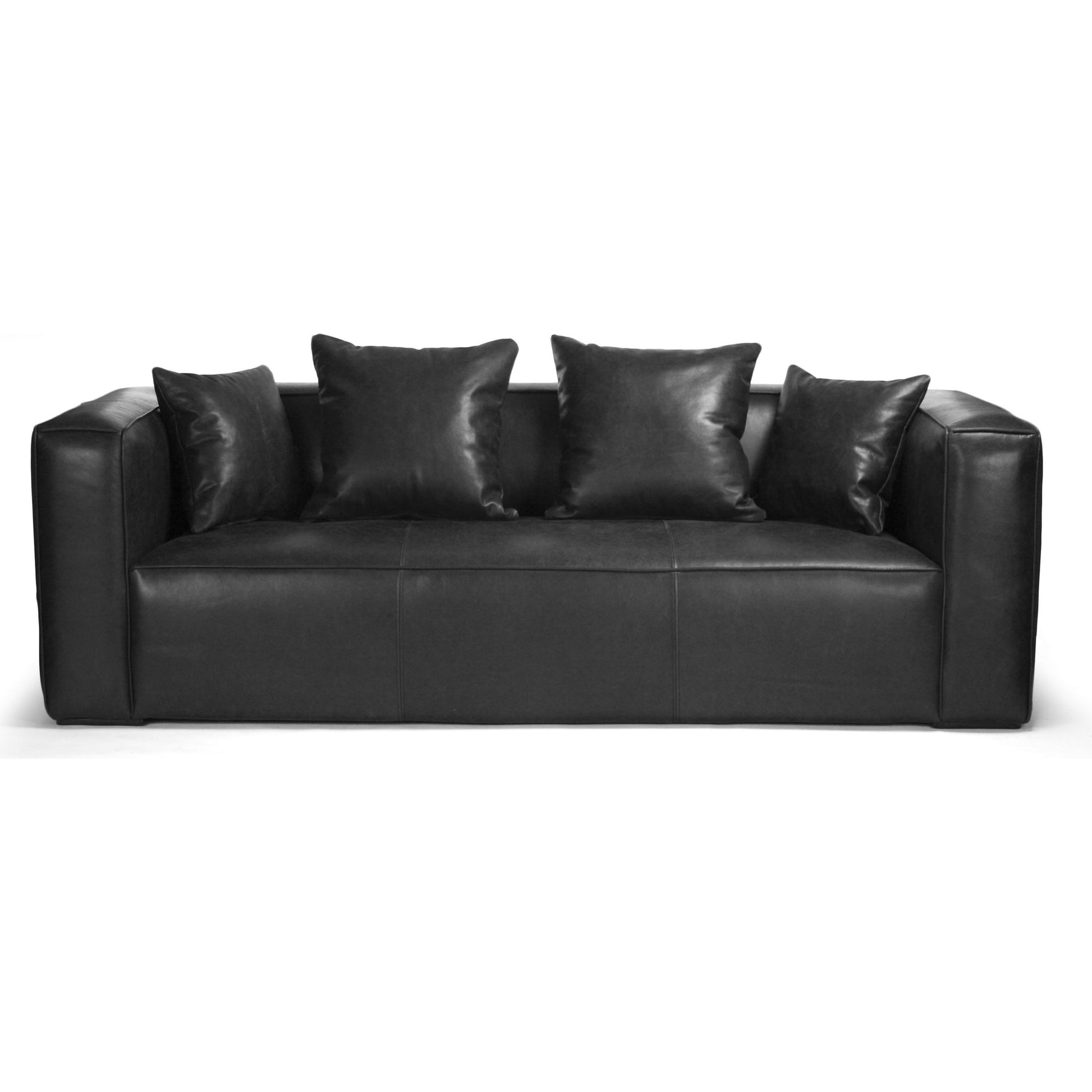 Joelle Sofa by Zentique in black leather and oak. Made from oak in a modern style.