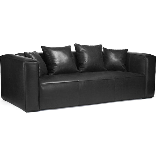 Joelle Sofa by Zentique in black leather and oak. Made from oak in a modern style.