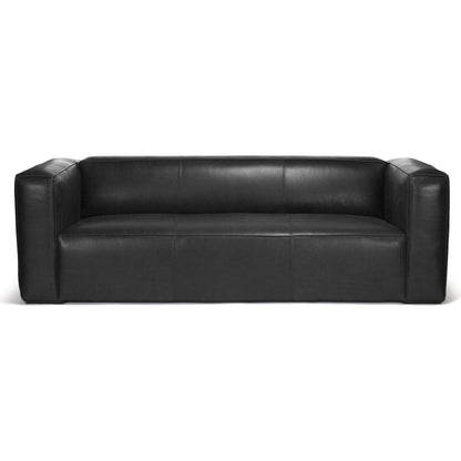 Joelle Sofa by Zentique in black leather and oak. Made from oak in a modern style.