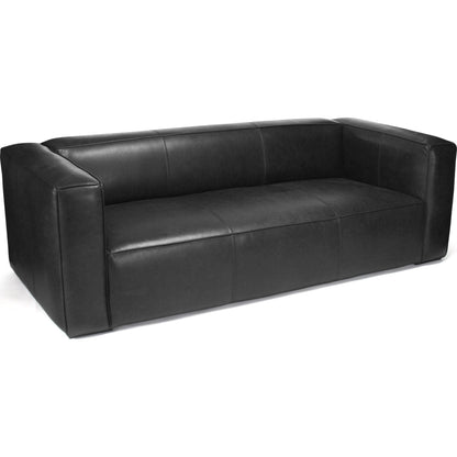 Joelle Sofa by Zentique in black leather and oak. Made from oak in a modern style.