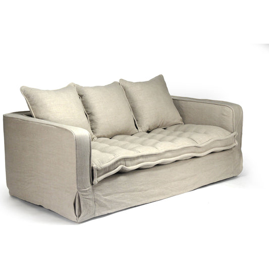 Rosselyn Sofa by Zentique in cream linen, cotton and limed gray oak. Made from limed grey oak in a modern style.