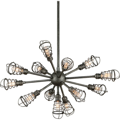 Conduit Mini Pendant Mini by Troy in old silver. Made from hand-worked iron in a modern style.