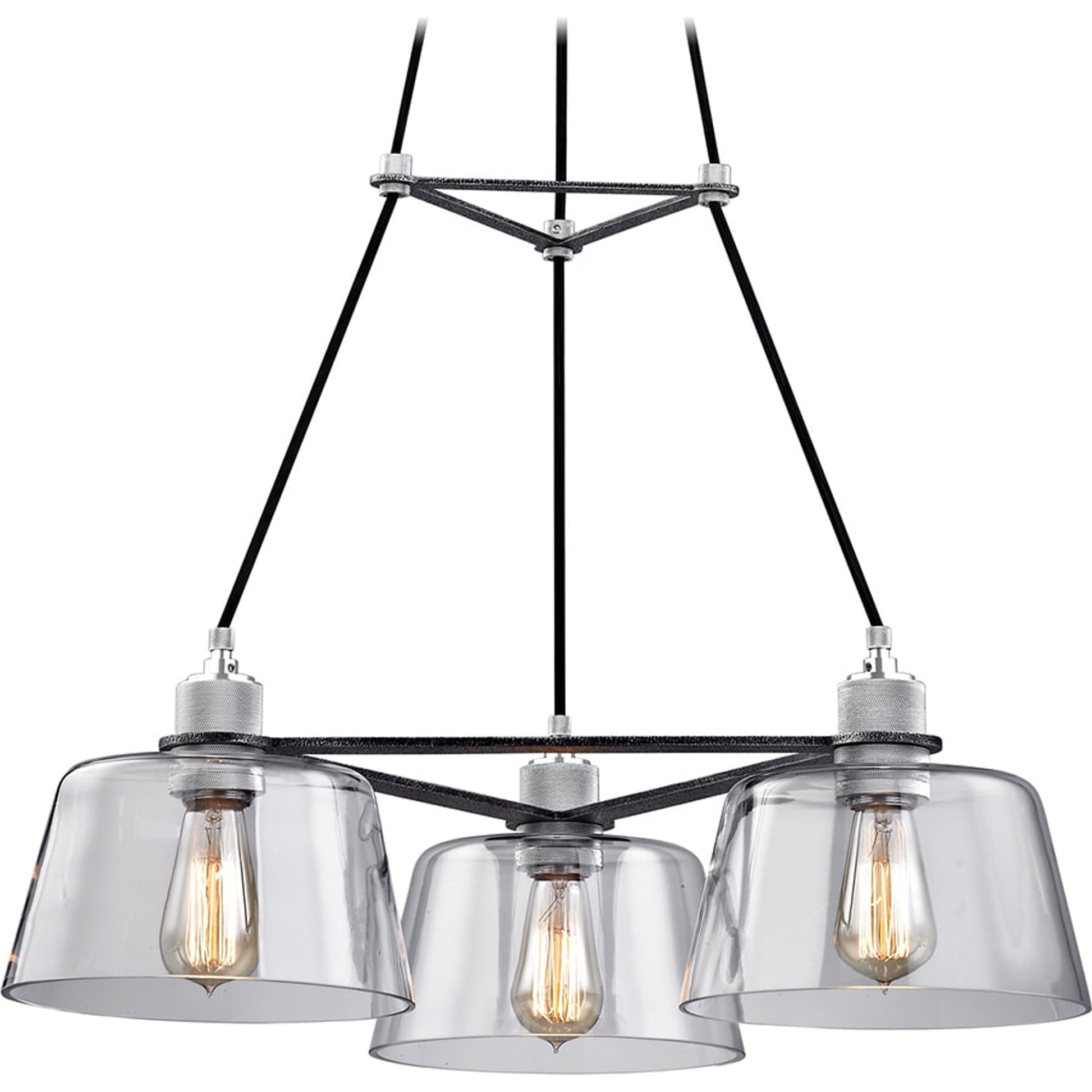 Audiophile Cluster Chandelier by Troy in old silver polished aluminum. Made from hand-worked iron in a modern style.