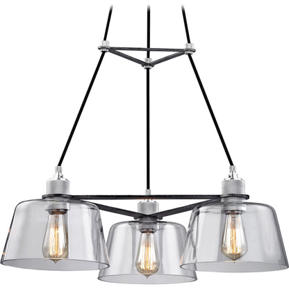 Audiophile Cluster Chandelier by Troy in old silver polished aluminum. Made from hand-worked iron in a modern style.