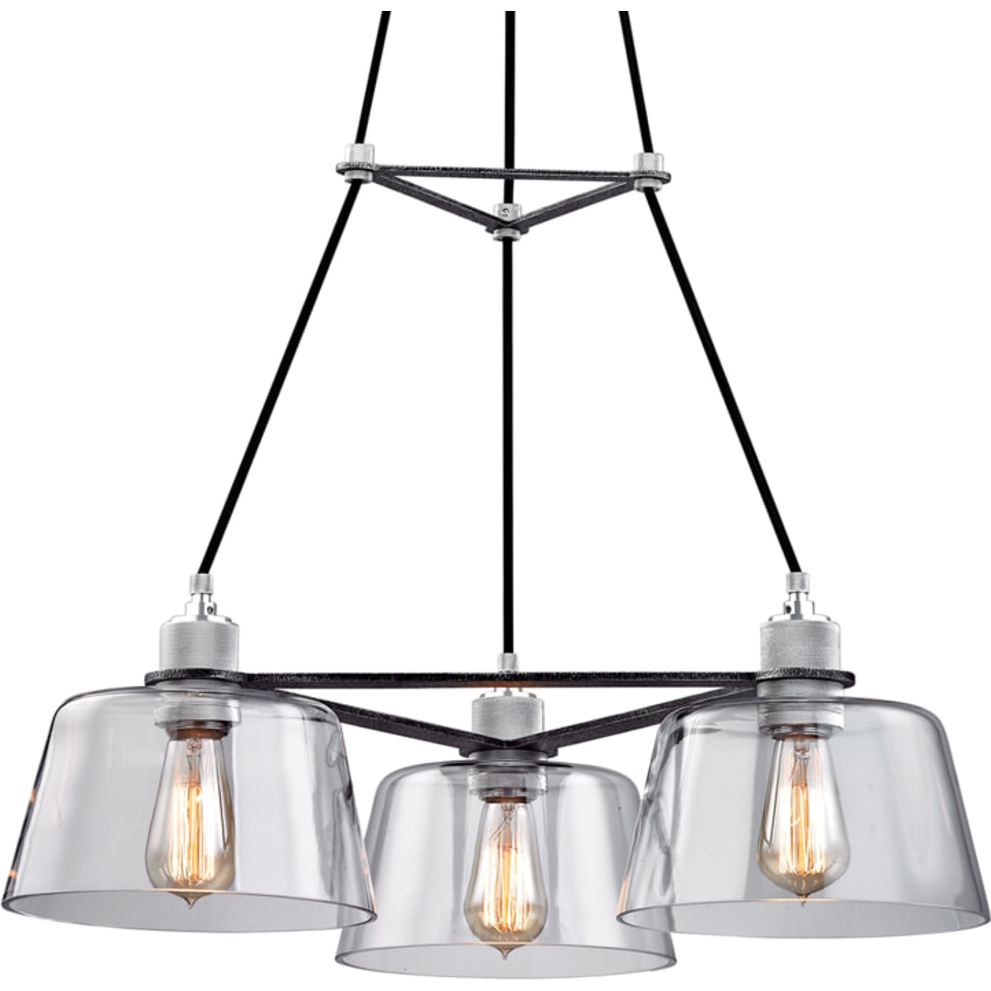 Audiophile Cluster Chandelier by Troy in old silver polished aluminum. Made from hand-worked iron in a modern style.