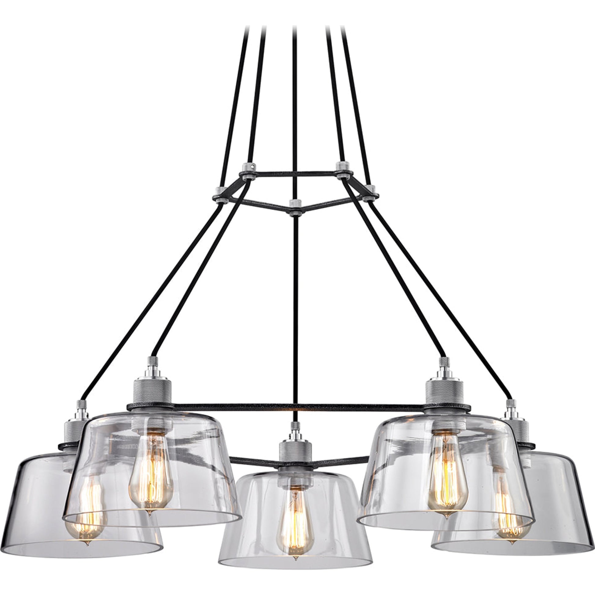 Audiophile Cluster Chandelier by Troy in old silver polished aluminum. Made from hand-worked iron in a modern style.