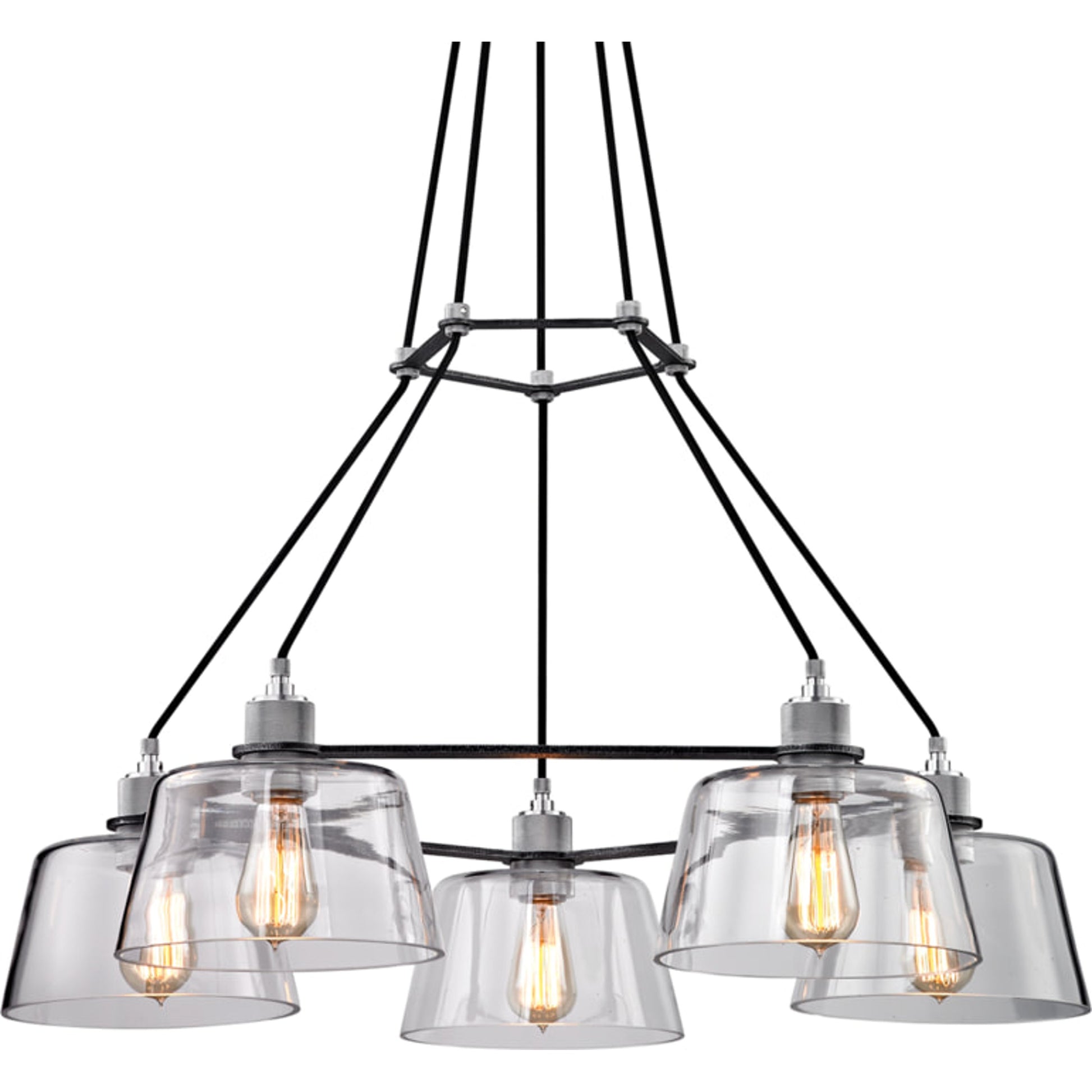 Audiophile Cluster Chandelier by Troy in old silver polished aluminum. Made from hand-worked iron in a modern style.