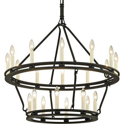 Sutton 20 Light Chandelier by Troy in champagne silver leaf. Made from hand worked iron in a rustic style.
