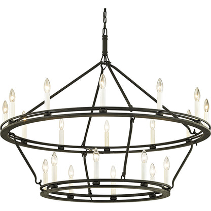 Sutton 20 Light Chandelier by Troy in champagne silver leaf. Made from hand worked iron in a rustic style.