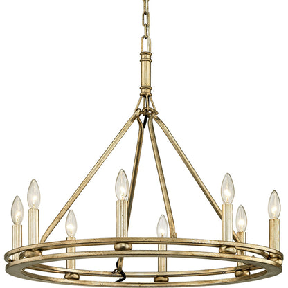 Sutton 20 Light Chandelier by Troy in champagne silver leaf. Made from hand worked iron in a rustic style.
