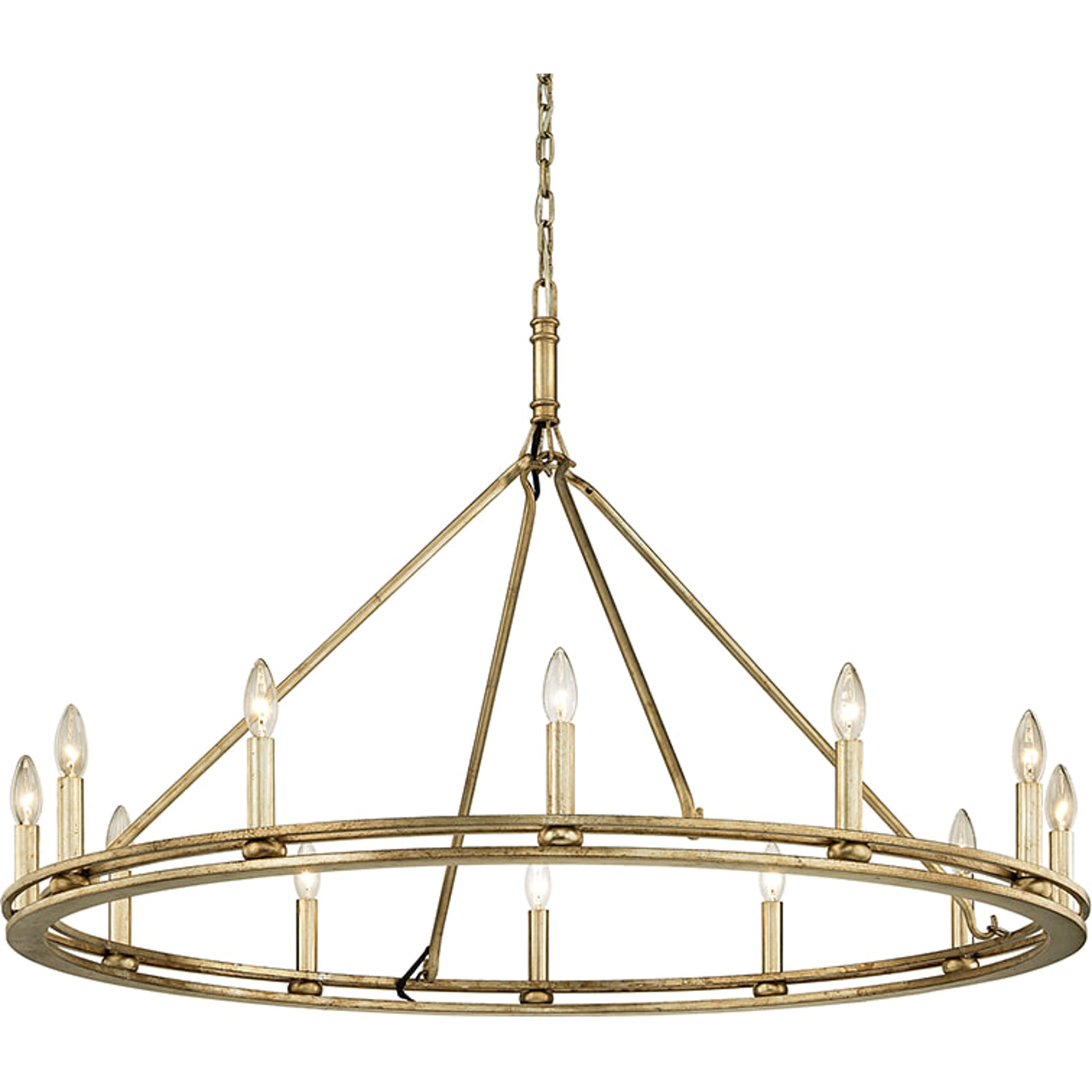 Sutton 20 Light Chandelier by Troy in champagne silver leaf. Made from hand worked iron in a rustic style.