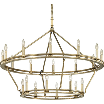 Sutton 20 Light Chandelier by Troy in champagne silver leaf. Made from hand worked iron in a rustic style.