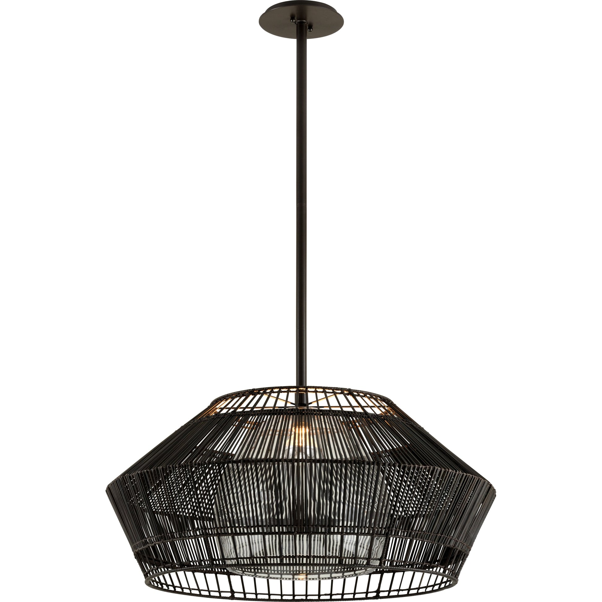 Hunters Point Pendant by Troy in espresso. Made from hand-worked iron in a modern style.