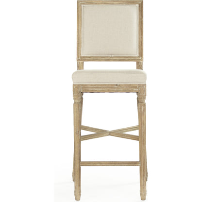 Louis Bar Chair by Zentique in natural linen and limed gray oak. Made from limed grey oak in a cottage & farmhouse style.