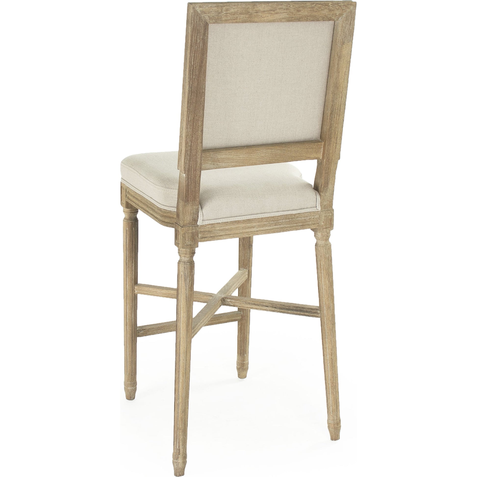 Louis Bar Chair by Zentique in natural linen and limed gray oak. Made from limed grey oak in a cottage & farmhouse style.