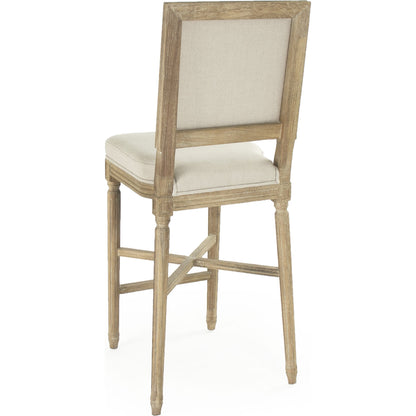Louis Bar Chair by Zentique in natural linen and limed gray oak. Made from limed grey oak in a cottage & farmhouse style.